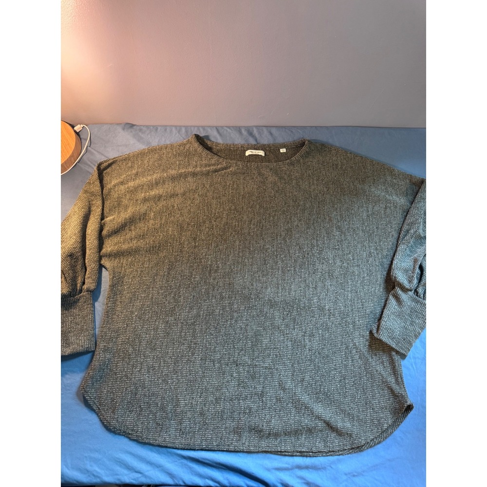 Max Studio London Womens 1X Gray Knit Balloon Sleeve Top 2W11S79 Crew Neck Relax